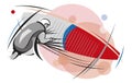 Illustration a man flights a red paraglider