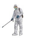 Illustration of man in hazmat suit spraying disinfectant Royalty Free Stock Photo