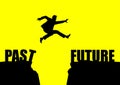Illustration of a man jumps from past to future