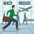 Illustration of a man with luggage running in a hurry Royalty Free Stock Photo