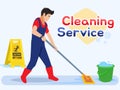 Man worker mopping the floor. Male Cleaning Service. Vector illustration in a flat style