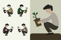 Illustration man plant a tree, global warming concept.