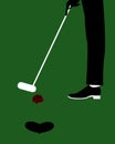 Illustration of a man playing golf with a brain and the hole being the heart