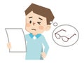 Illustration of a man with presbyopia whose characters are difficult to read Royalty Free Stock Photo