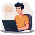 Illustration of man programmer coding on laptop. Focused developer works on software project, typing code on computer. Modern Royalty Free Stock Photo