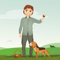 Man and truffle dog in the forest