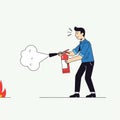 Illustration of a man using a fire extinguisher to extinguish a small fire. The man is wearing a Royalty Free Stock Photo
