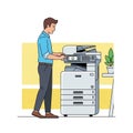 An illustration of a man using a photocopy machine. He stands beside a large office Royalty Free Stock Photo