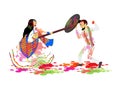 Illustration of Man and woman celebrating Lathmar Holi festival of india.Festival of colors Royalty Free Stock Photo