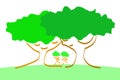 Man and woman faces in trees, little plants, on mother earth Royalty Free Stock Photo