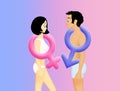 Man and woman with male and female symbols Royalty Free Stock Photo