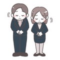 Illustration of men and women in suits bowing