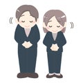 Illustration of men and women in suits bowing