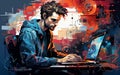 Rewrite this title : illustration of a man working on the computer Generative AI