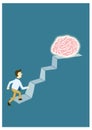 Man climbs the stairs to a great brain, representation of human success and intelligence. Royalty Free Stock Photo