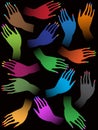 Illustration of many colorful female hands