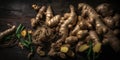 Ginger Roots on a Rustic Wooden Table