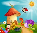 Many insect and a mushroom house in forest