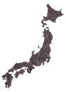 map of Japan on old dark crumpled grunge paper Royalty Free Stock Photo