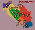 Illustration of a map of Yugoslavia eating worms.