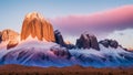 An Illustration Of A Marvelously Detailed Mountain Range With A Pink Sky AI Generative