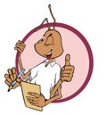 Illustration mascot ant with pencil and clipboard in the circle