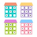 illustration. Math game for preschool and school age children. Count and insert the correct numbers. Addition