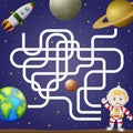 Maze game template with space and astronaut, background