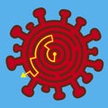 Coronavirus symbol labyrinth, solution way out concept.