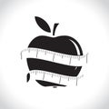 Illustration of measuring tape around fresh apple. Diet concept. Vector illustration