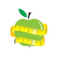Illustration of measuring tape around fresh green apple. Diet concept. Vector illustration Royalty Free Stock Photo