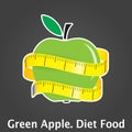 Illustration of measuring tape around fresh green apple. Diet concept. Vector illustration Royalty Free Stock Photo