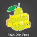 Illustration of measuring tape around fresh pear. Diet concept. Vector illustration