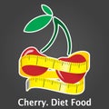 Illustration of measuring tape around fresh red cherry. Diet concept. Vector illustration Royalty Free Stock Photo