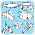 Illustration of meat, fish and poultry