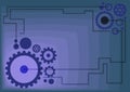 Illustration Of Mechanic Gears Connected To Each Other Performing Work. Drawing Of Cogwheels Attached On Sides Acting