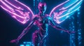 mechanical neon cyborg angel