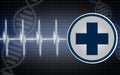 Illustration of a Medical emergency cross symbol with heartbeat cardiogram in blue