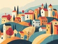 illustration of a medieval town. Colorful flat style design. Generative AI