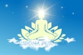 illustration of meditating Buddha on cloud and lotus flower