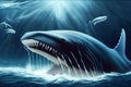 Illustration of a megalodon shark, prehistoric sea creature, predator of pliocene, extinct speciesÂ´