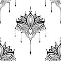 Illustration mehendi Lotus flower henna ornamental ethnic zen tangle motif tattoo seamless pattern