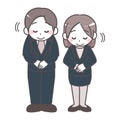 Illustration of men and women in suits bowing