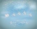 Illustration of Merry christmas and new year. Santa claus giveing a gift with reindeer and stars is glitter in the sky. Paper art Royalty Free Stock Photo