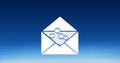 Illustration of message icons over open envelope against blue background, copy space Royalty Free Stock Photo