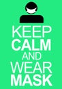 Message keep calm and wear mask to prevent Covid 19 in green colour