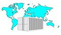 Illustration of metal 40 ft sea container with blue world map Royalty Free Stock Photo