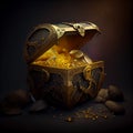 An Illustration of the metal treasure chest in dark light, AI generated