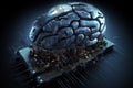 Illustration of a metallic brain on a microchip, a concept of artificial intelligence