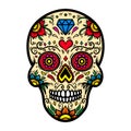Illustration of mexican sugar skull isolated on white background. Design element for poster, card, t shirt.